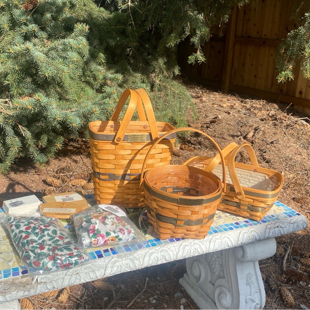 Longaberger Green Basket Lot - Christmas -  Collectors - Liners - Dividers Soap